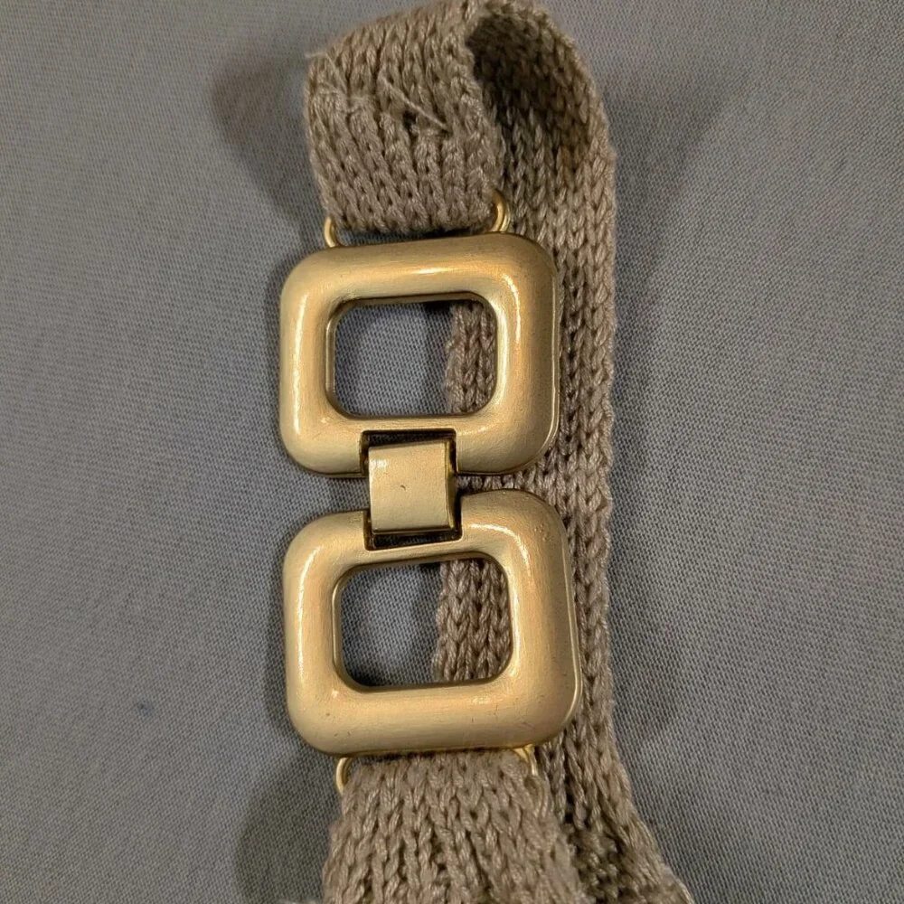 Womens Size Large Tan Sleeveless Knitted Tank Top With Gold Metal Accent - Picture 6 of 6